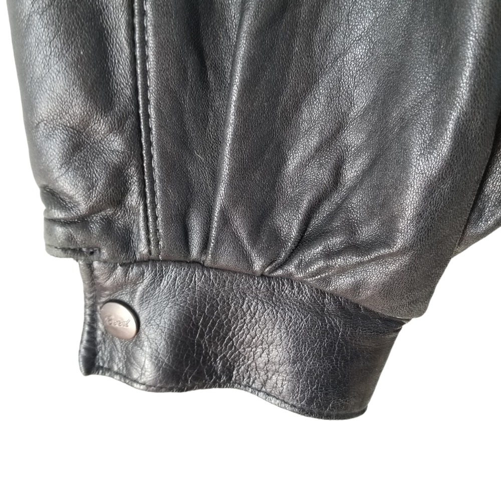 Reed Sportswear Mens Leather Coat Bomber Biker Jacket Black Zip Up Lined Vintage - Picture 6 of 9